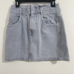 Zara Paperbag Denim Mini Skirt Size M Gray Light Wash Jean Y2K Retro Grunge
